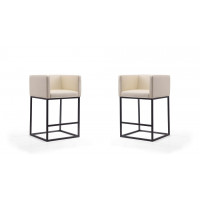 Manhattan Comfort 2-CS011-CR Embassy 34 in. Cream and Black Metal Counter Height Bar Stool (Set of 2)